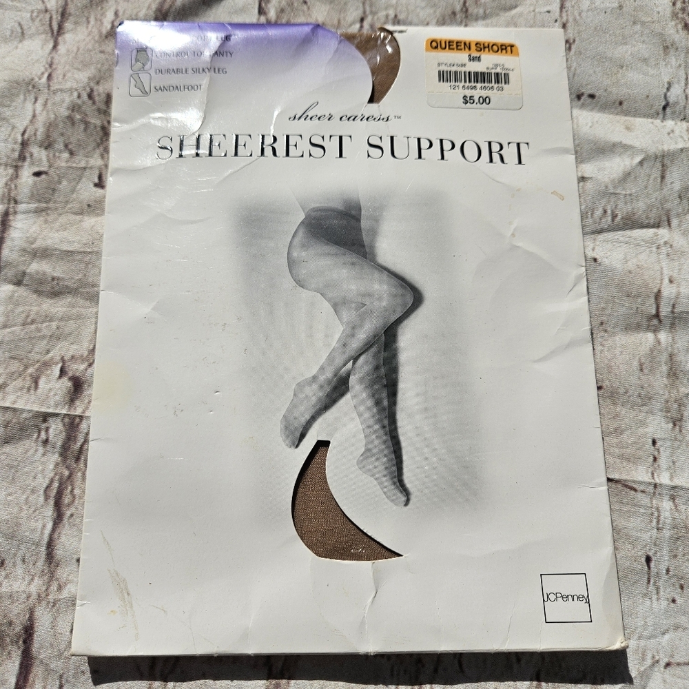 Sheer Caress Sheerest Support Pantyhose‎ Off Sand Sandalfoot Control Top Queen S